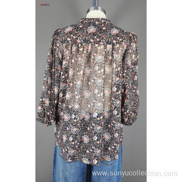 Ladie's chiffon print long sleeve shirt